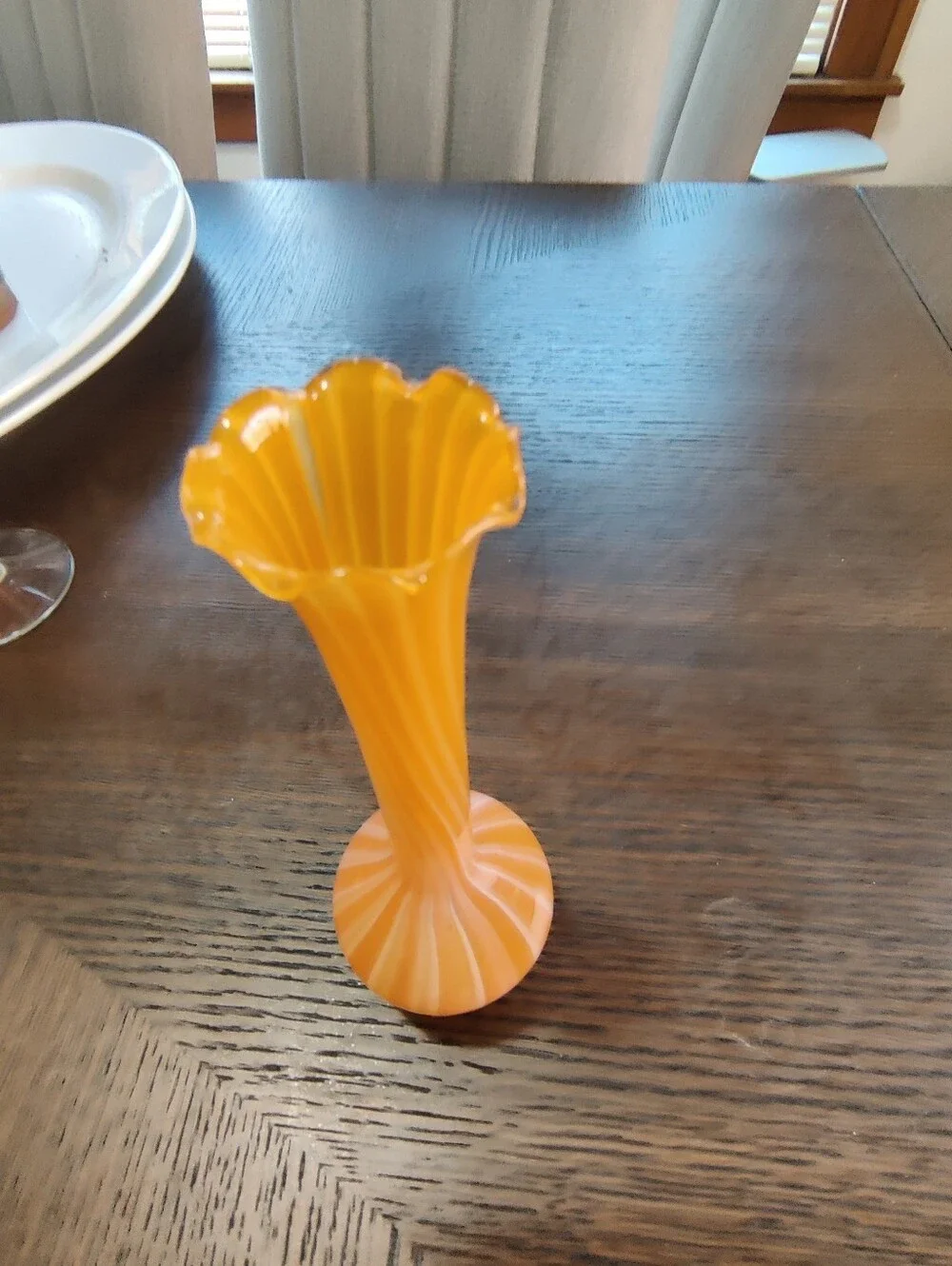 Orange And White Striped Glass Bud Vase - Unbranded